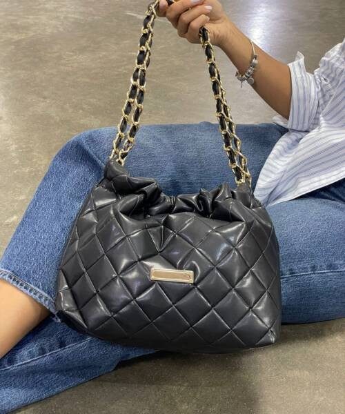 Bolsa Morral Negra a Cuadros Asa Cadena 23 9098